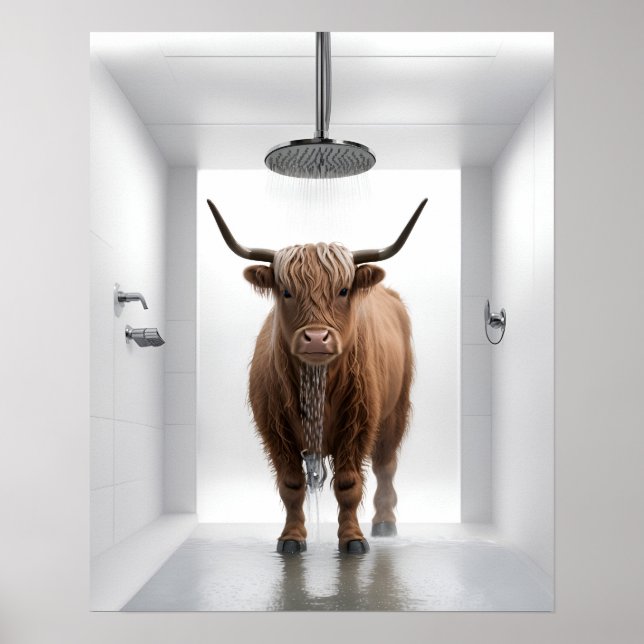 Affiche Douche Highland Cow Salle de bain Photo Imprimer l (Devant)