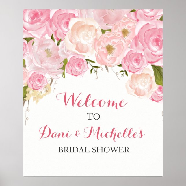 Affiche douche nuptiale de fleurs roses SIGNE (Devant)
