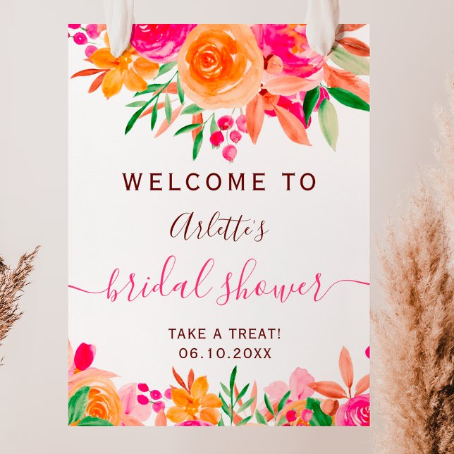 Affiche Douche nuptiale fleurie de chute en gras bienvenue (Bold fall floral watercolor bridal shower welcome poster)