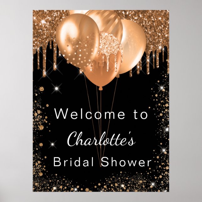 Affiche Douche nuptiale or noir parties scintillant bienve (Devant)
