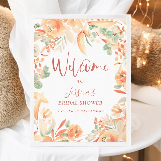 Affiche Douche nuptiale rose gras (Bold pink floral watercolor bridal shower welcome poster)