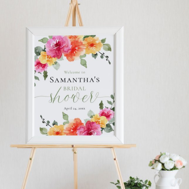 Affiche Douche nuptiale rose vif rose orangé bienvenue (Créateur téléchargé)