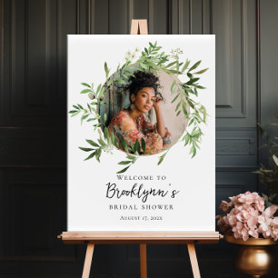 Affiche Douche nuptiale verte et photo bienvenue