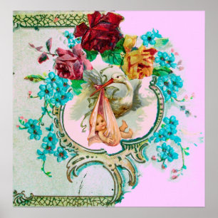 AFFICHE DOUCHE POUR FILLE BÉBÉ STORK