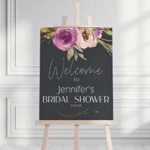 Affiche Douche rose poudré floral élégant pour une baby sh