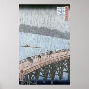 Affiche Douche soudaine au-dessus de pont de Shin-Ohashi
