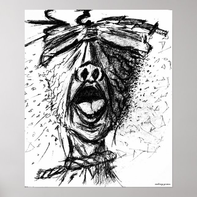 Affiche Douleur et frustration - Croquis au crayon (Devant)