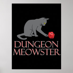 Affiche Doungeon Meowster Drôle RPG Chat avec dés