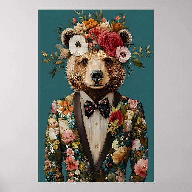 Affiche d'ours en costume, Portrait d'ours, Huile  (Devant)