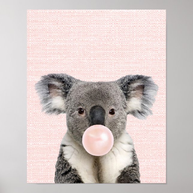 AFFICHE D'OURS KOALA SOUFFLANT UN CHEWING-GUM ROSE (Devant)