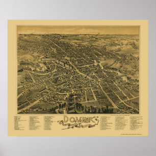 Affiche Douvres, carte panoramique de NH - 1888