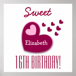 Affiche Doux 16e anniversaire Sprinkling of Hearts A01C1
