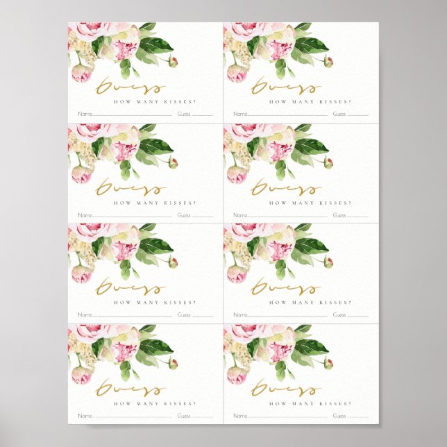 Affiche Doux Blush Floral Peony Devine Combien De Baisers  (Devant)