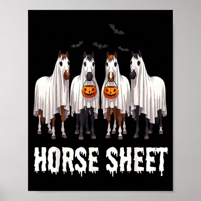 Affiche Doux cheval drapé en fantôme costume d'Halloween e (Devant)