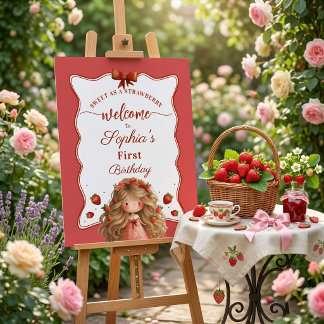 Affiche Doux comme eau de fille à la fraise aquarelle anni