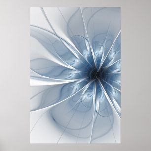 Affiche Doux et tendreté bleu fleur imaginaire fractal cu