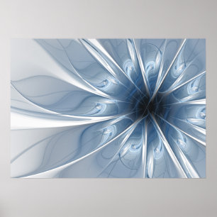 Affiche Doux et tendreté bleu fleur imaginaire fractal cu
