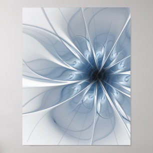 Affiche Doux et tendreté bleu fleur imaginaire fractal cu