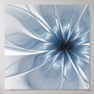 Affiche Doux et tendreté bleu fleur imaginaire fractal cu