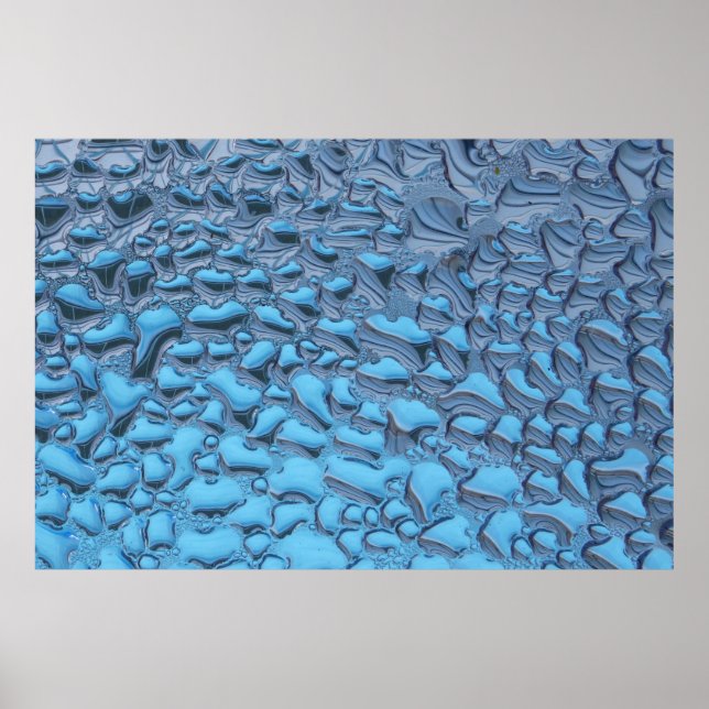 Affiche Doux gouttes de pluie sur verre bleu (Devant)