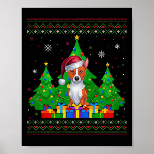 Affiche Doux moche arbre de Noël Santa Hat Basenji Chien