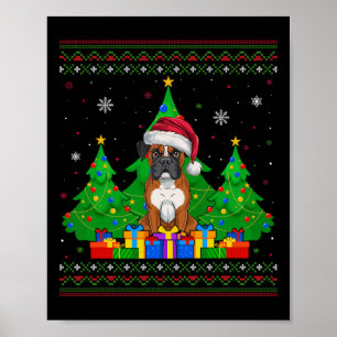 Affiche Doux moche arbre de Noël Santa Hat Boxer Chien Xm