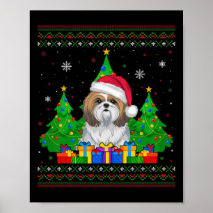 Affiche Doux moche arbre de Noël Santa Hat Shih Tzu Chien