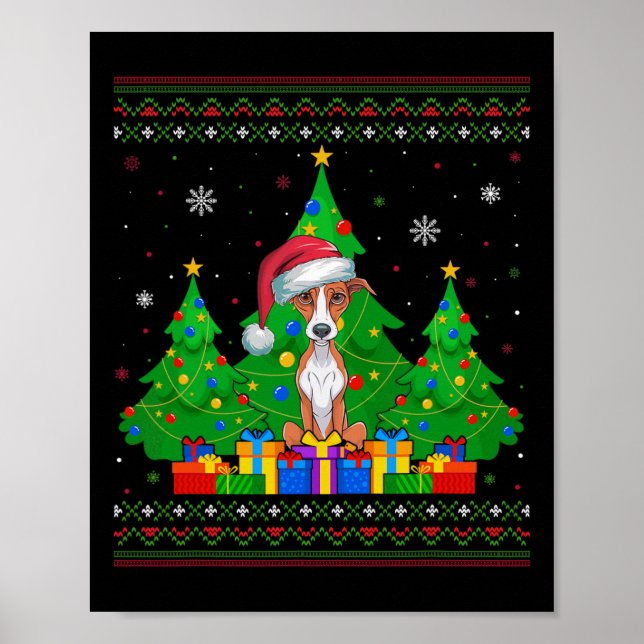 Affiche Doux moche arbre de Noël Santa Hat Whippet Chien (Devant)