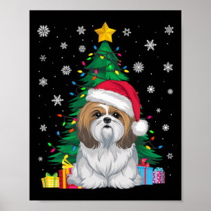 Affiche Doux moche arbres de Noël lumières Shih Tzu Chien 