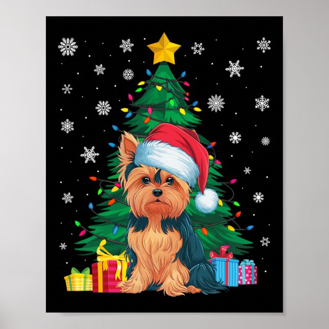 Affiche Doux moche sapin de Noël éclaire Yorkie Chien Sant (Devant)