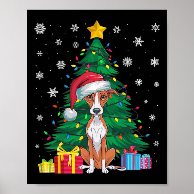 Affiche Doux moche sapin de Noël lumières Whippet Chien Sa (Devant)