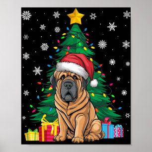 Affiche Doux moche Xmas arbre éclaire le Chien Mastiff Tib