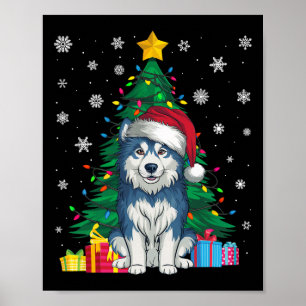 Affiche Doux moche Xmas Arbre Lumières Alaskan Malamute Ch