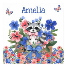 Doux Rêves Floral Bébé Raton Laveur & Nom de l'Enf