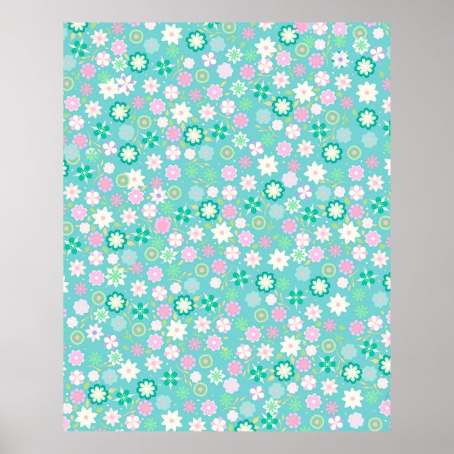 Affiche Doux rose blanc Turquoise mousseux motif floral (Devant)