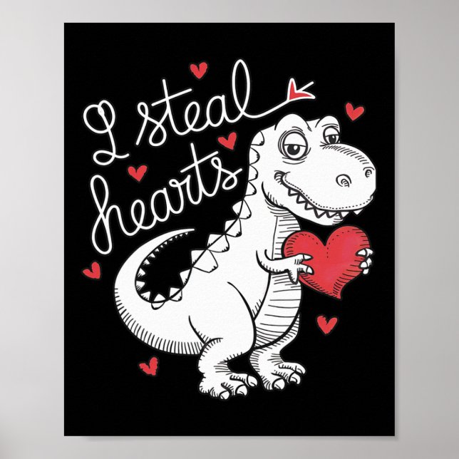 Affiche Doux Saint-Valentin Dinosaure Je Vole des Cœurs Po (Devant)