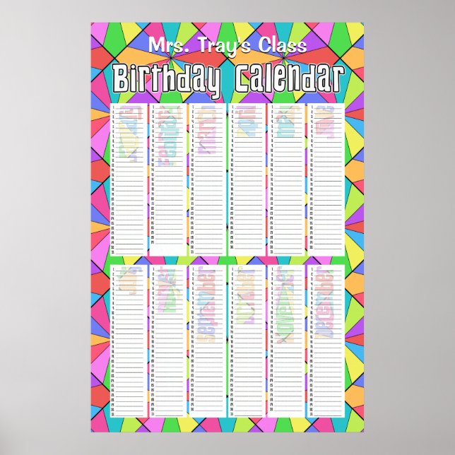 Affiche Douze Couleurs Calendrier Anniversaire Personnalis (Devant)