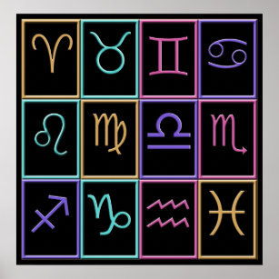 Affiche Douze Signes Zodiac colorés Imprimer