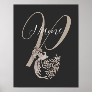 Affiche Dove Elegant Monogram Initial P Personnalisé