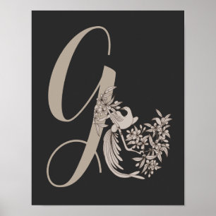Affiche Dove Elegant Monogramme Initiale G Personnalisé