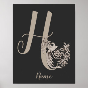 Affiche Dove Elegant Monogramme Initiale H Personnalisé