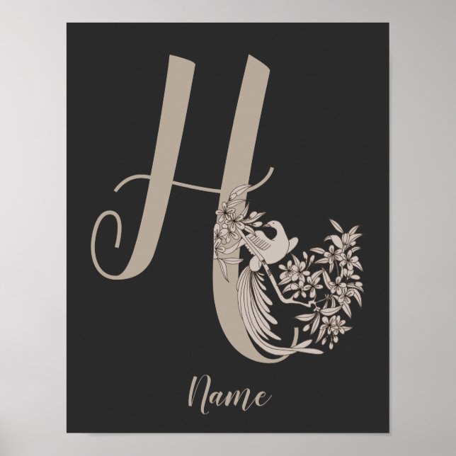 Affiche Dove Elegant Monogramme Initiale H Personnalisé (Devant)