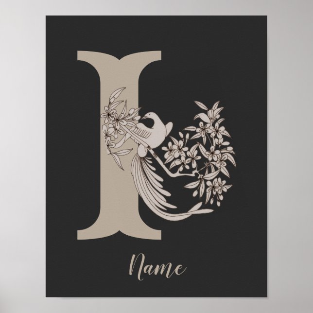 Affiche Dove Elegant Monogramme Initiale I Personnalisé (Devant)