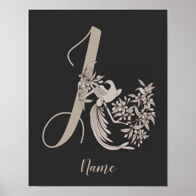 Affiche Dove Elegant Monogramme Initiale J Personnalisé (Devant)