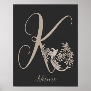 Affiche Dove Elegant Monogramme Initiale K Personnalisé
