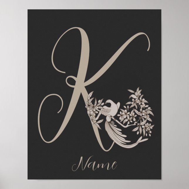 Affiche Dove Elegant Monogramme Initiale K Personnalisé (Devant)