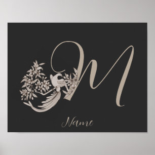 Affiche Dove Elegant Monogramme Initiale M Personnalisé