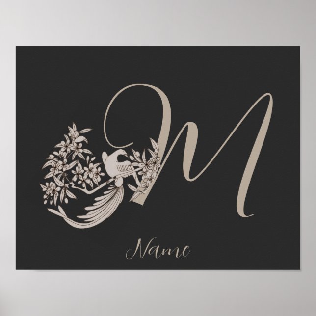 Affiche Dove Elegant Monogramme Initiale M Personnalisé (Devant)