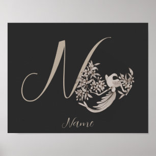 Affiche Dove Elegant Monogramme Initiale N Personnalisé