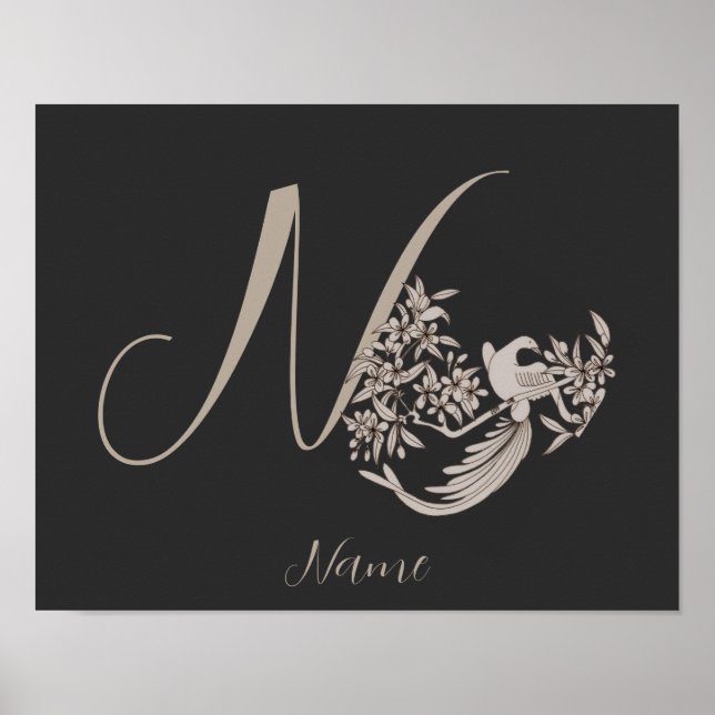 Affiche Dove Elegant Monogramme Initiale N Personnalisé (Devant)